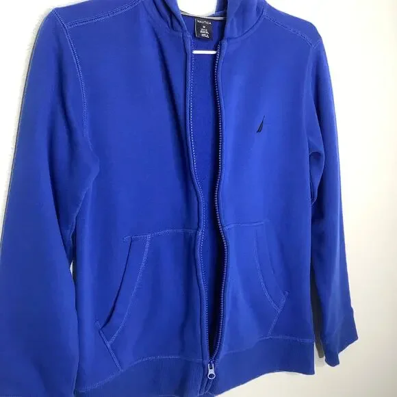 Nautica Blue Zip Front Hooded Sweatshirt Medium 10/12 - Picture 3 of 6